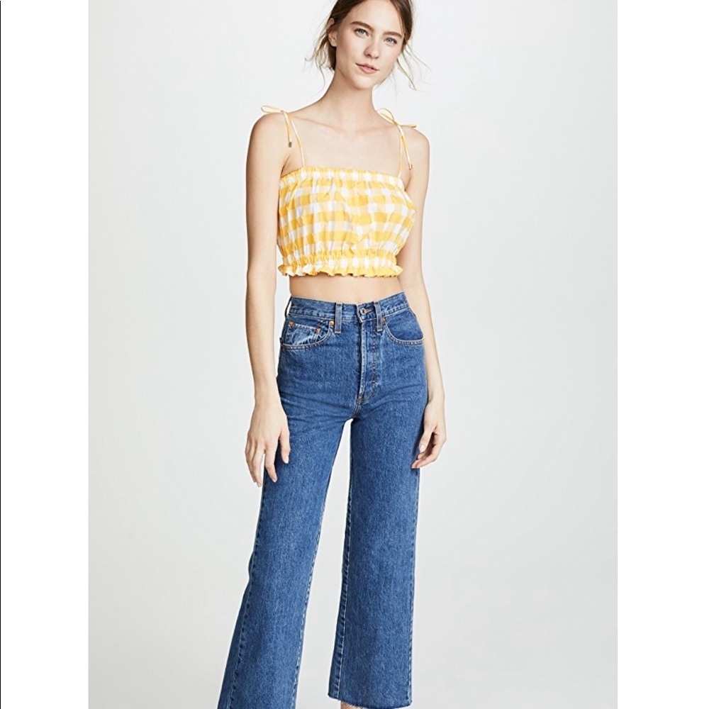 NEW • MDS Stripes • Cropped Check Yellow Top 0